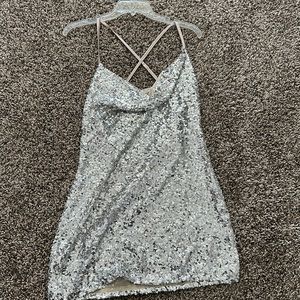 Meshki Jodi Sequin Cowl Neck mini dress